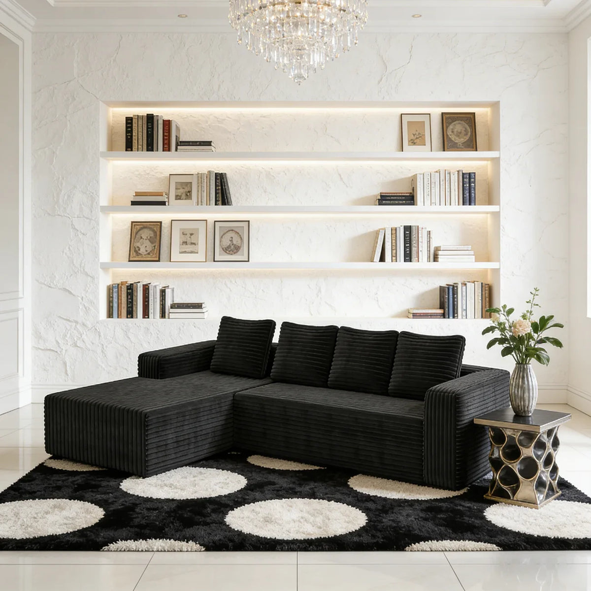 Modular Sofa Chaise Longue Soft Corduroy Fabric High-Density