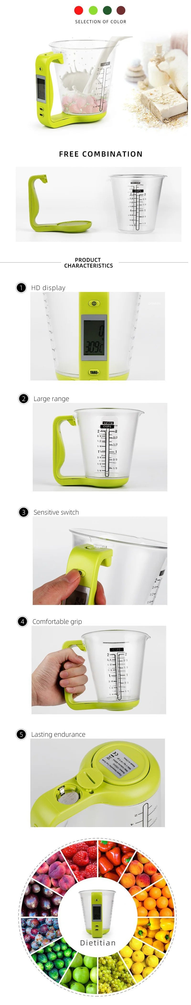 Scales Lcd Display 1000g/1g Measuring Cup Mixing Bowl