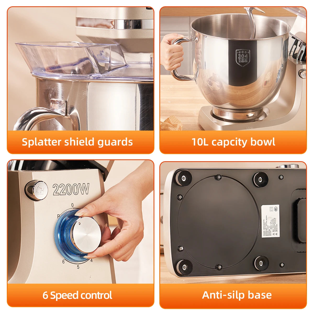 Sunatur 10l Stand Mixer 2200w Stainless Steel Bowl