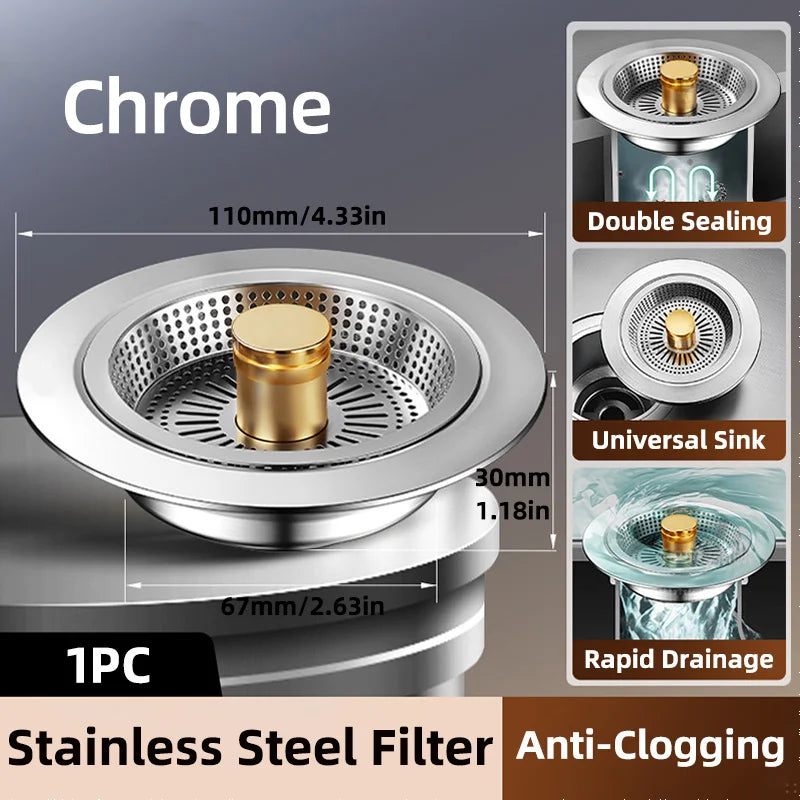 Universal Sink Strainer Stainless Steel Pop-Up Drain Plug