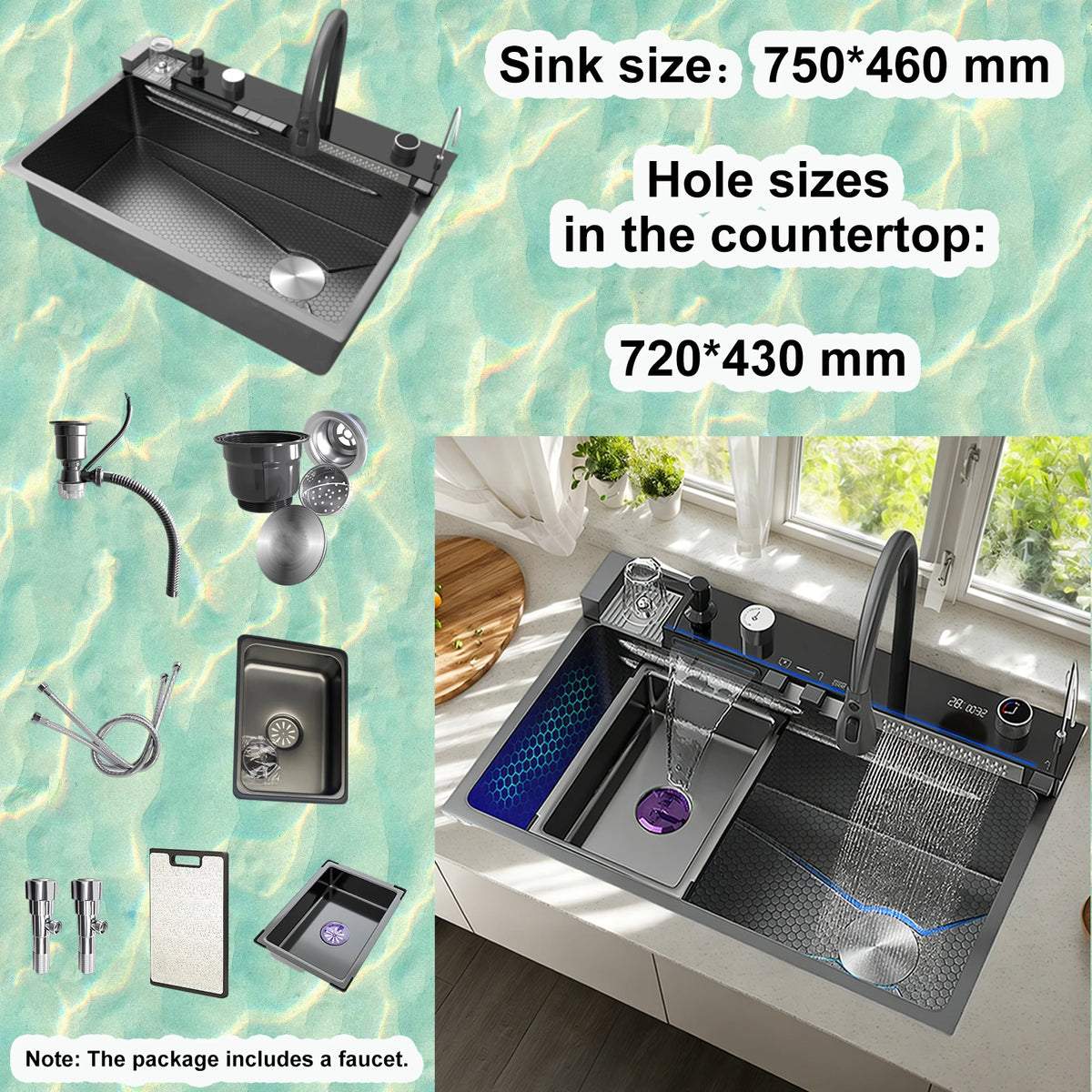 Sinks Stainless Steel Waterfall Sink Includes 120 50