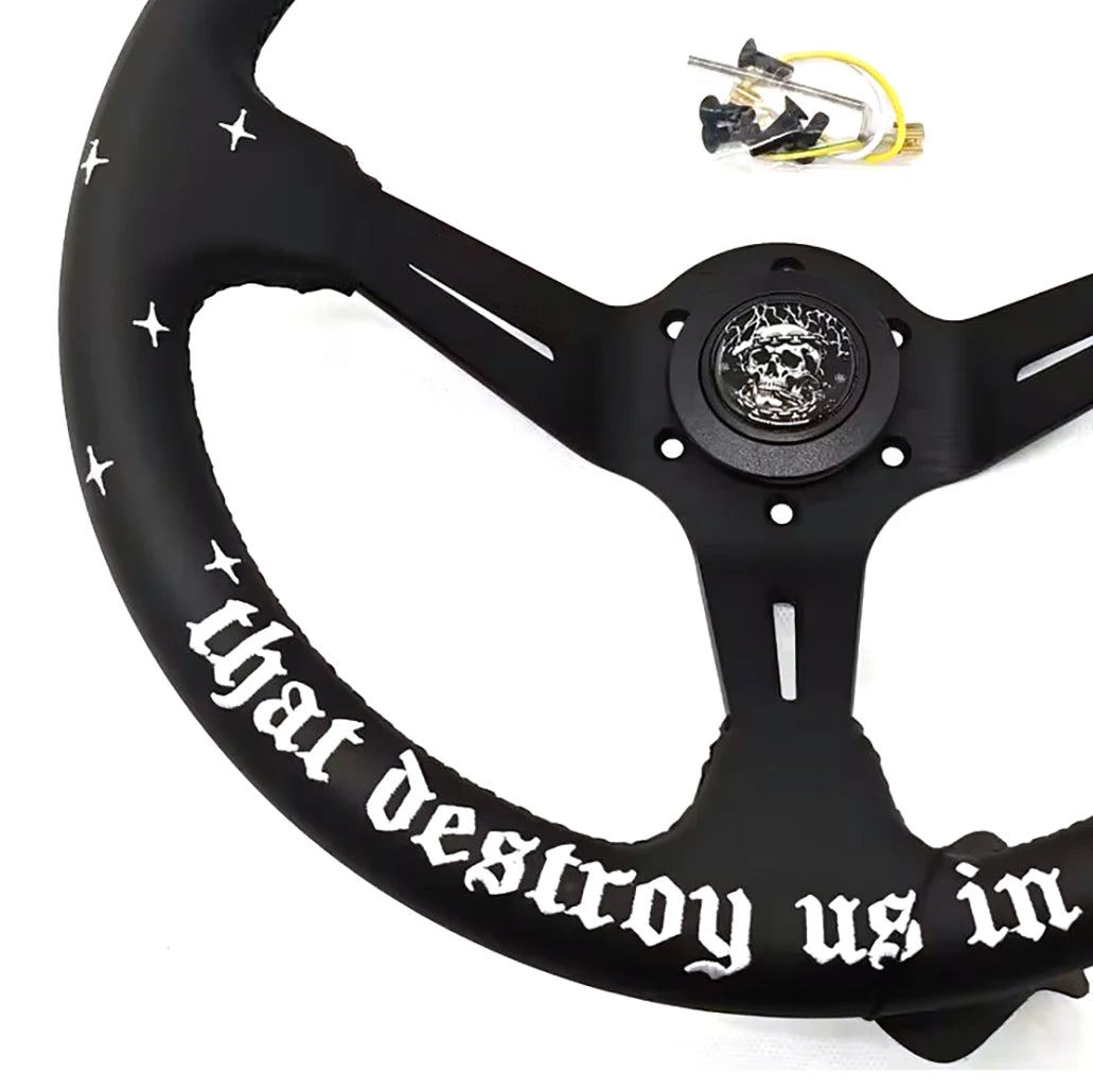 350mm Sports Classic Steering Wheel Holes Black Spoke
