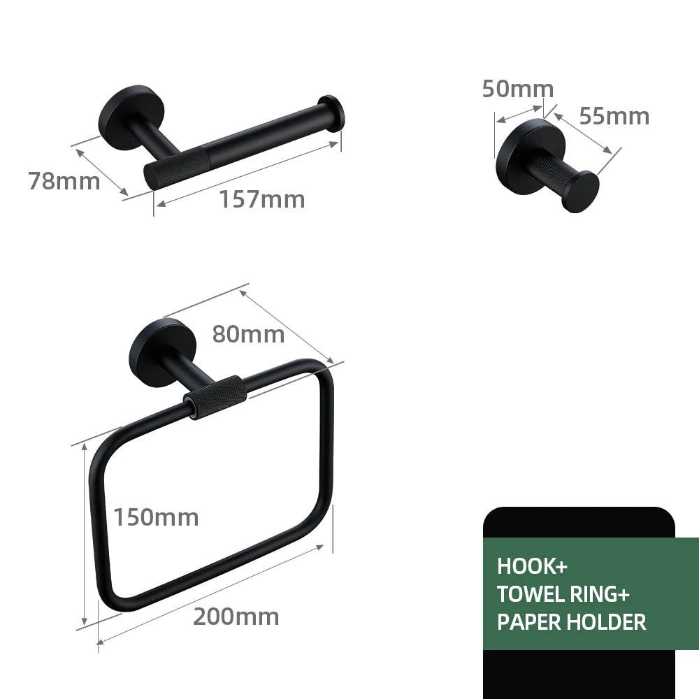 Matte Black Bathroom Brass Knurled Kit Paper Holder