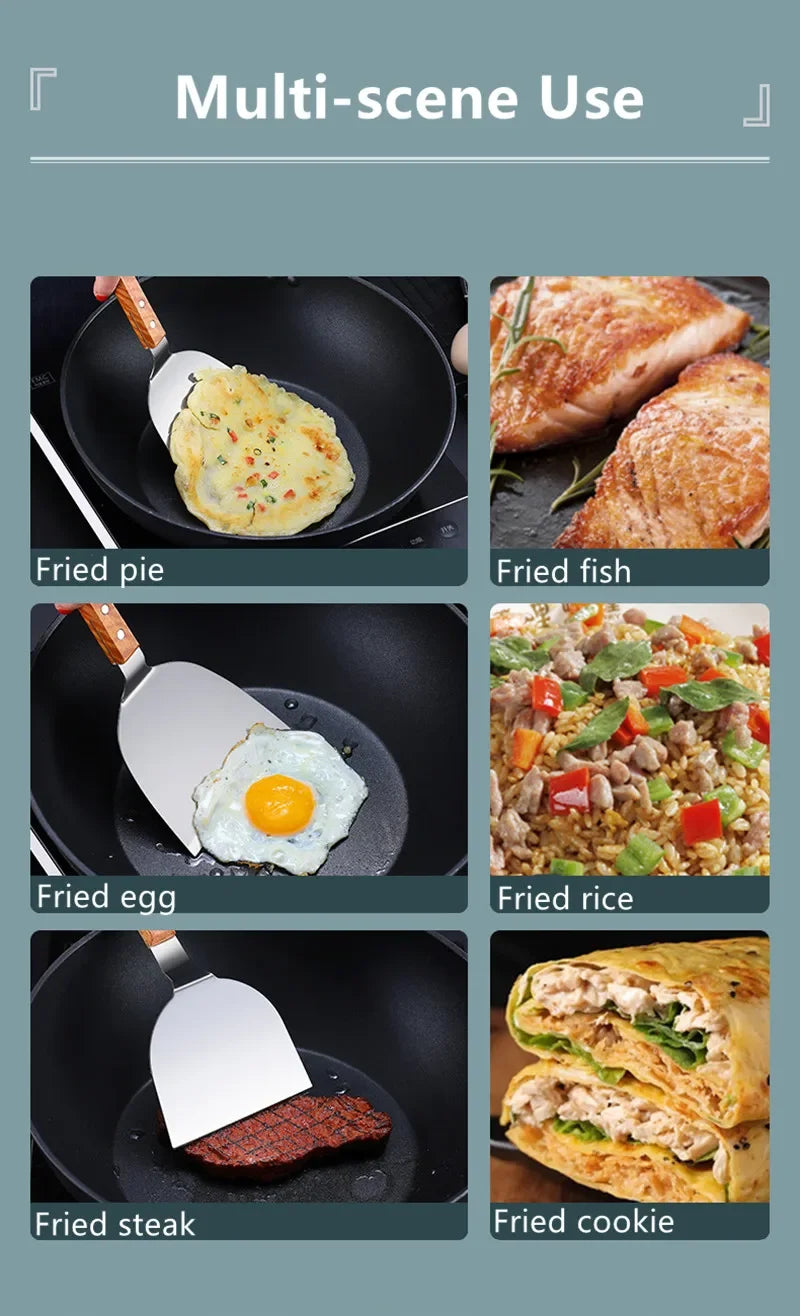 Stainless Steel Wooden Handle Teppanyaki Shovel Non-Slip Frying