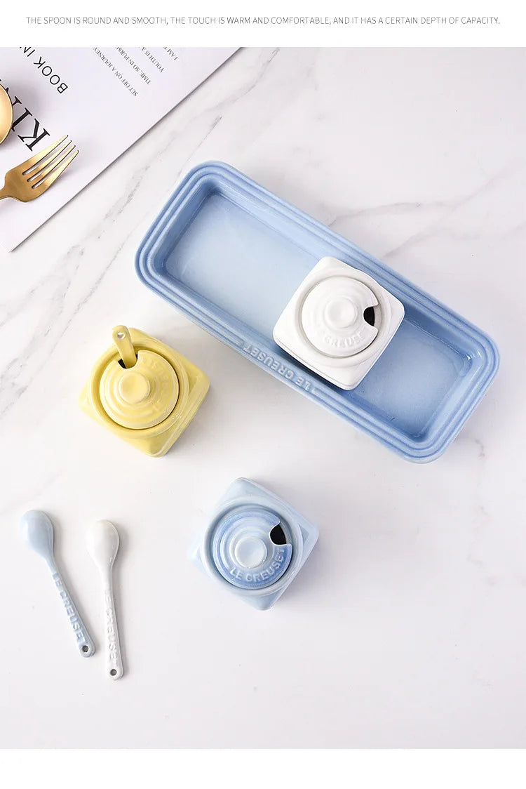 3pcs Ceramic Spice Container Storing Salt Sugar Pepper