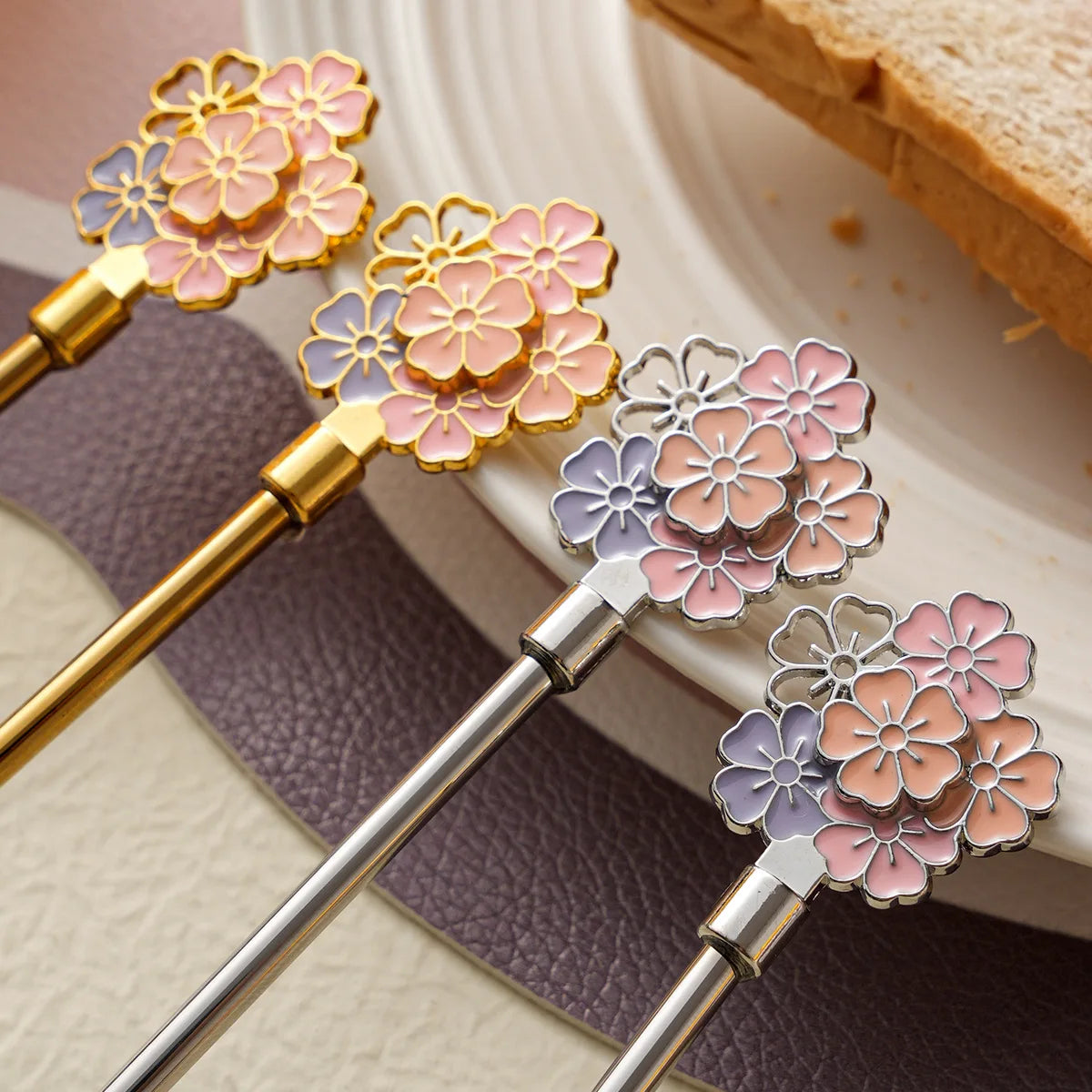 5-Pack 304 Stainless Steel Spoons Japanese Cherry Blossom