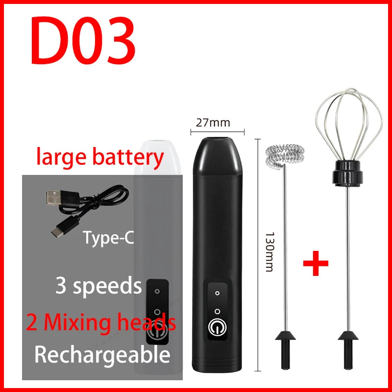 Electric Milk Frother Egg Beater Wireless Type-C Charging