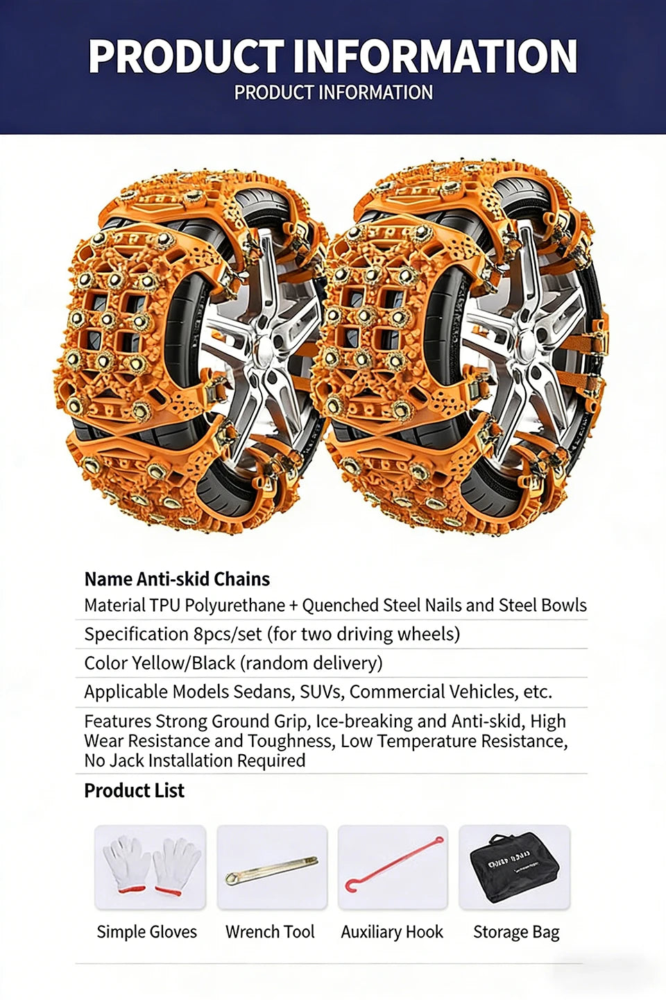 Automobile Snow Chains Winter Tire Anti-Skid Chain 165-255mm