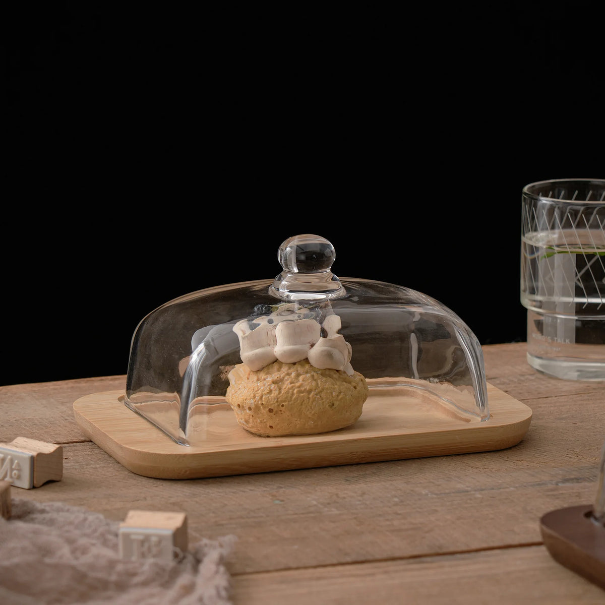 Bread Box Glass Lid Butter Dish Cheese Storage