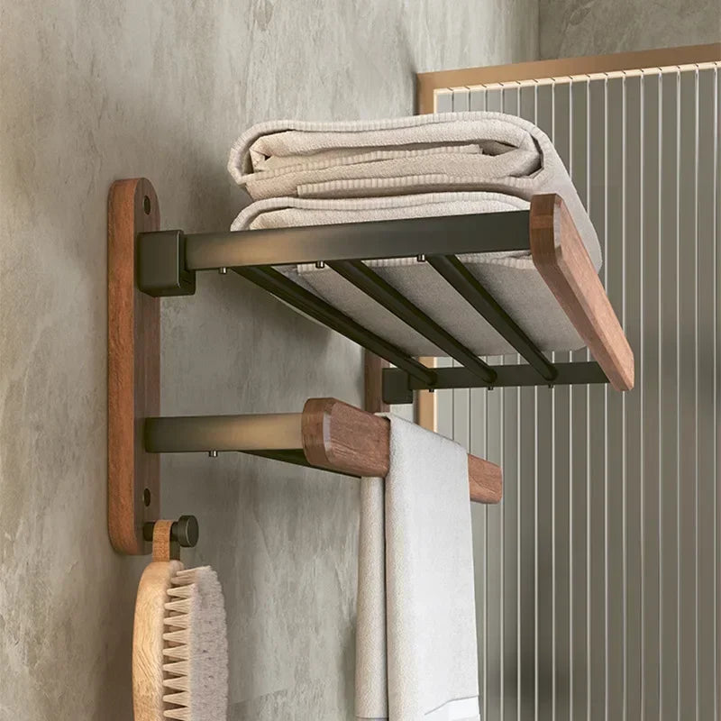 Walnut Wood Black Bathroom Hardware Bathroom Towel Rack
