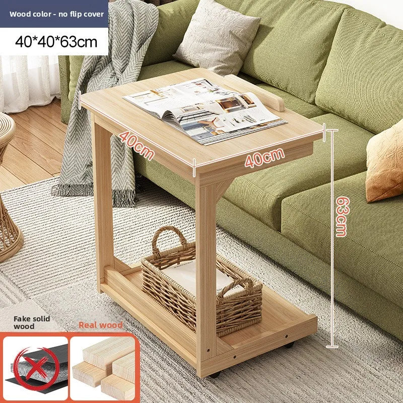 Mobile Solid Wood Coffee Table Living Room Storage