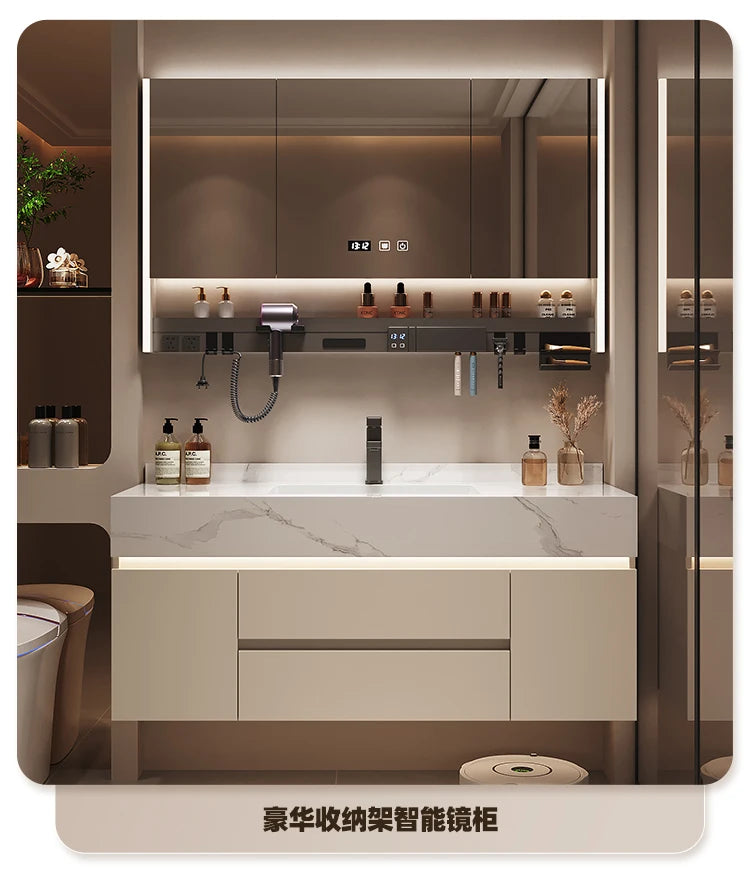Partitions Storage Bathroom Cabinet Organizer Mirror Wall Shelves