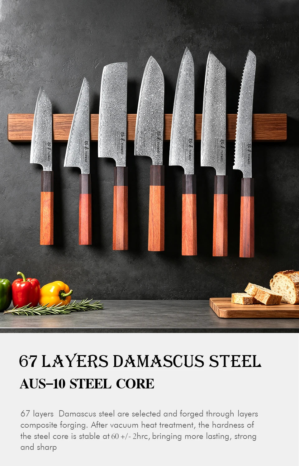 Turwho Hand Forged Japanese Chef Knife Damascus Steel