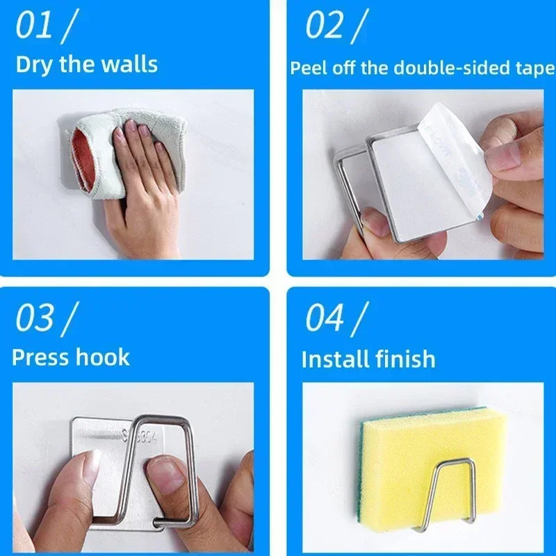 1/5pcs Stainless Steel Sink Shelf Sponges Holders Adhesive