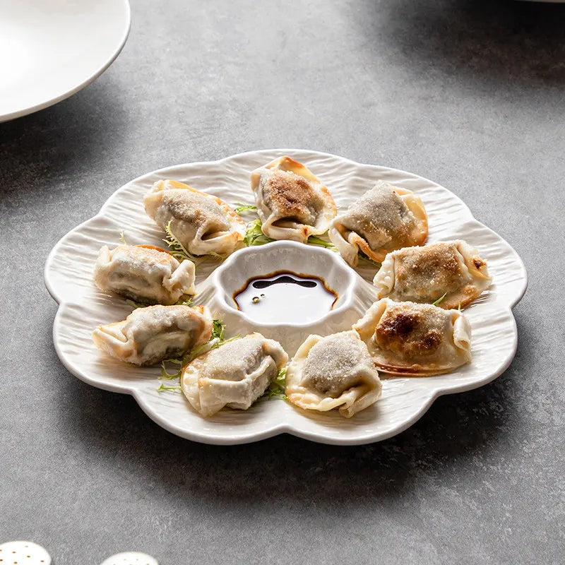 1pc White Ceramic Dumpling Plate Vinegar Dish Special
