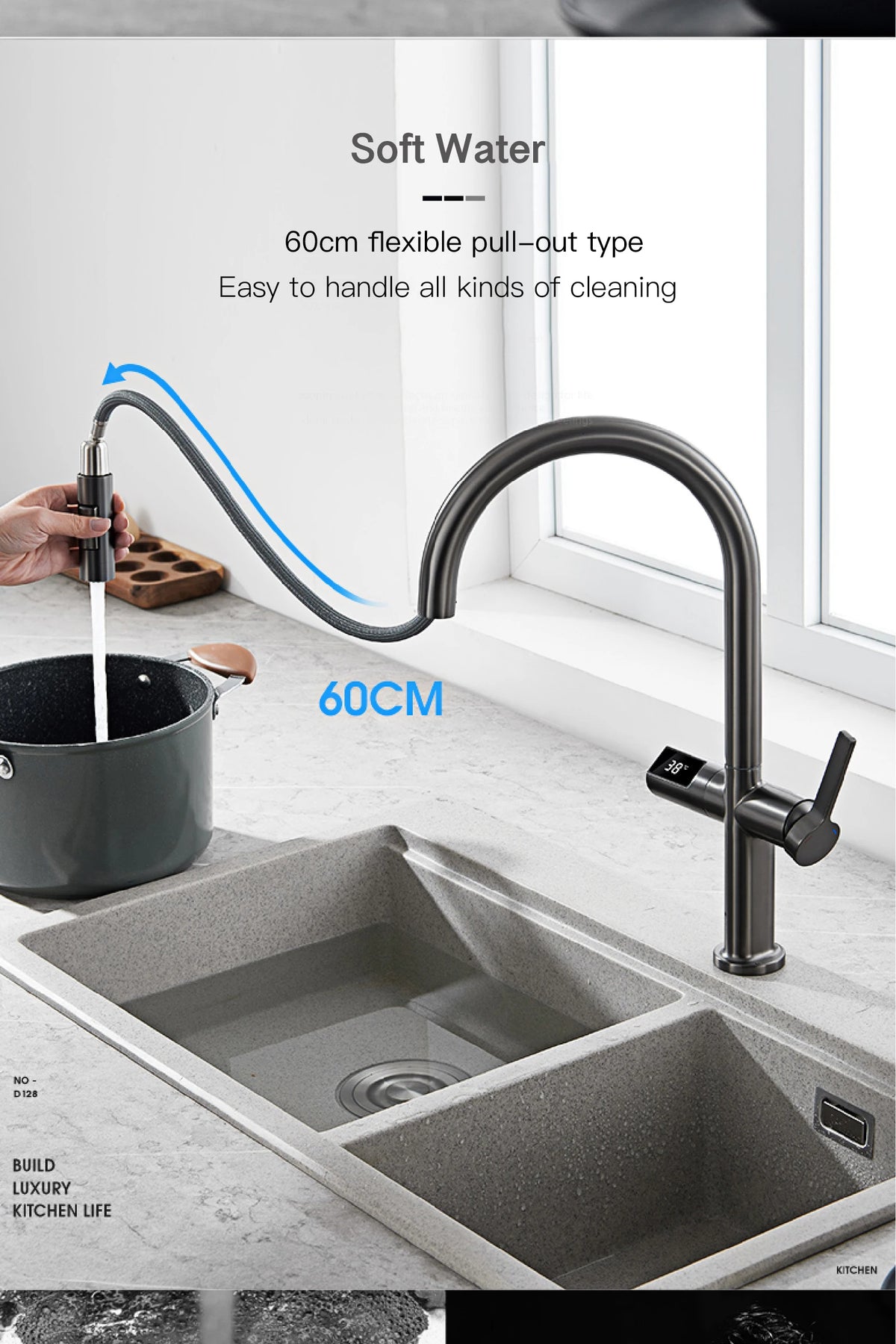 Luxury Brass Gun Gray Faucet Led Digital Sensing