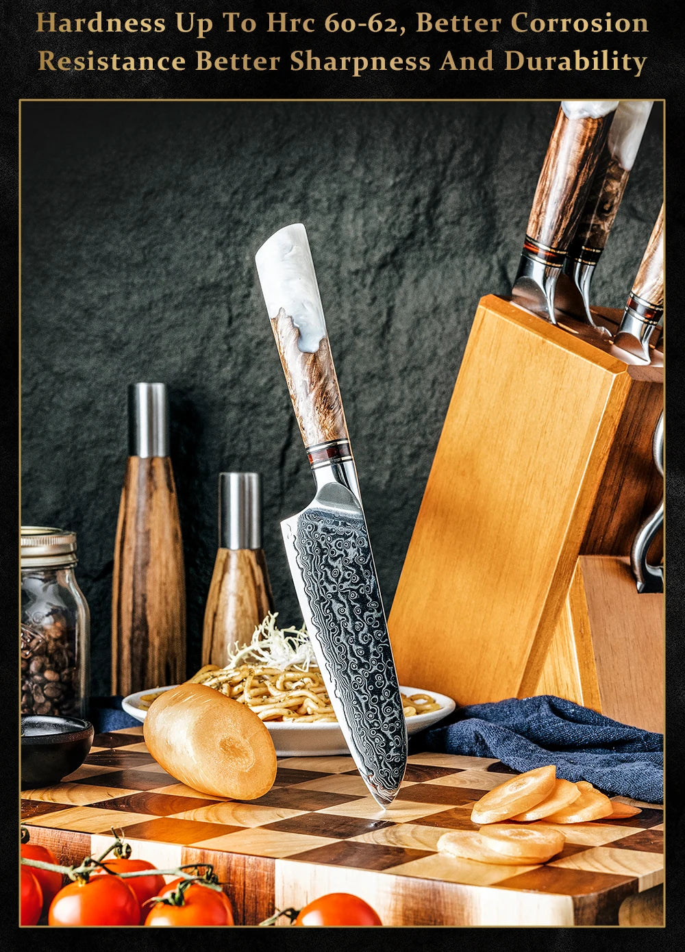 Grandsharp 1-4 Pieces Knife Damascus Steel 10cr15c0mov Steel