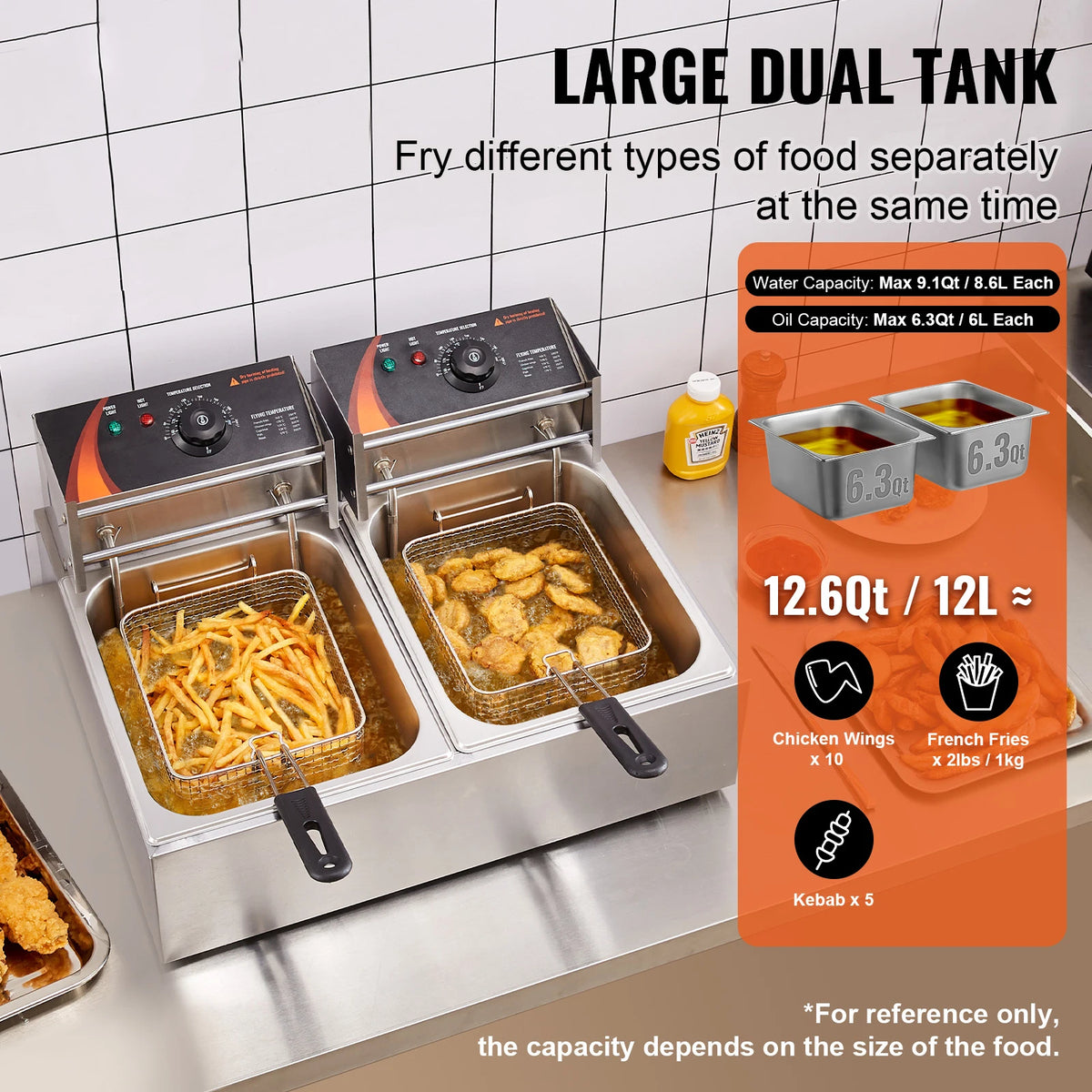 Succebuy 12l Commercial Electric Deep Fryer W/Dual Tanks