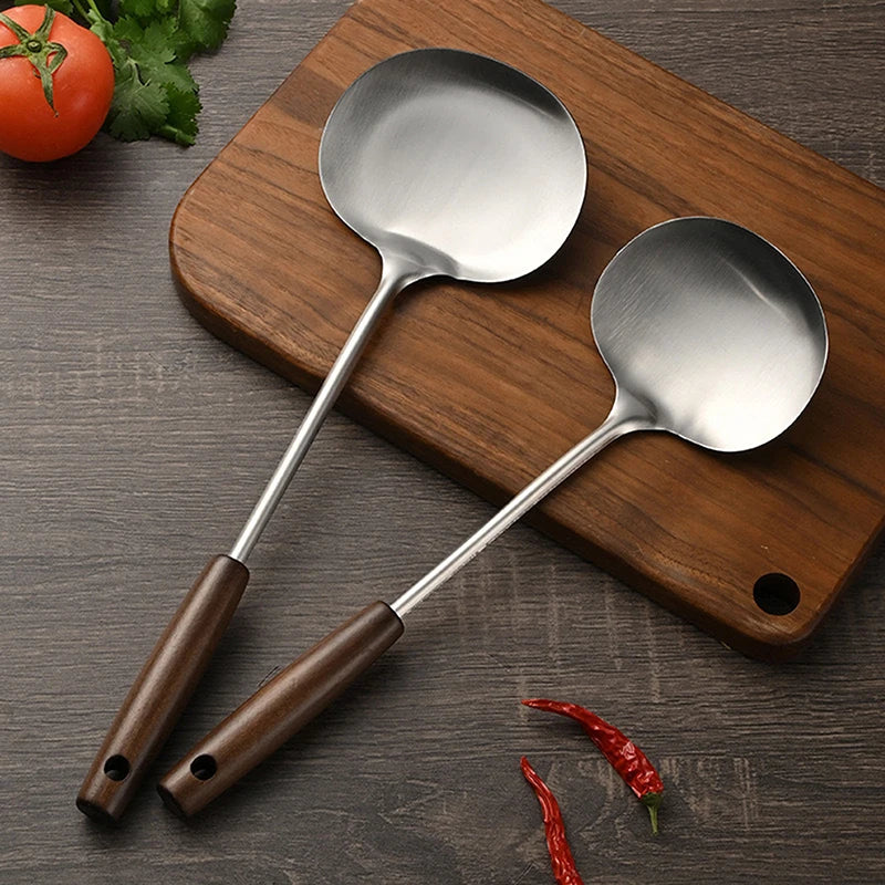 Stainless Steel Wok Spatula Chef-Specific Cooking Spoon Wooden