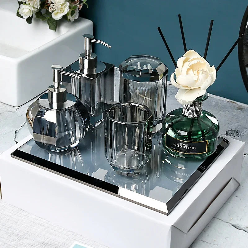 Crystal Glass Bathroom Kit Couple Mouthwash Cup Tray