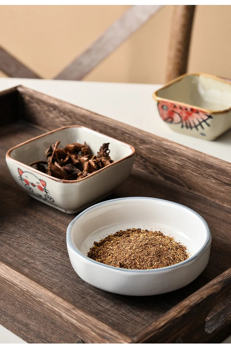 1pc Flavorful Japanese Ceramic Small Dish Square Dip