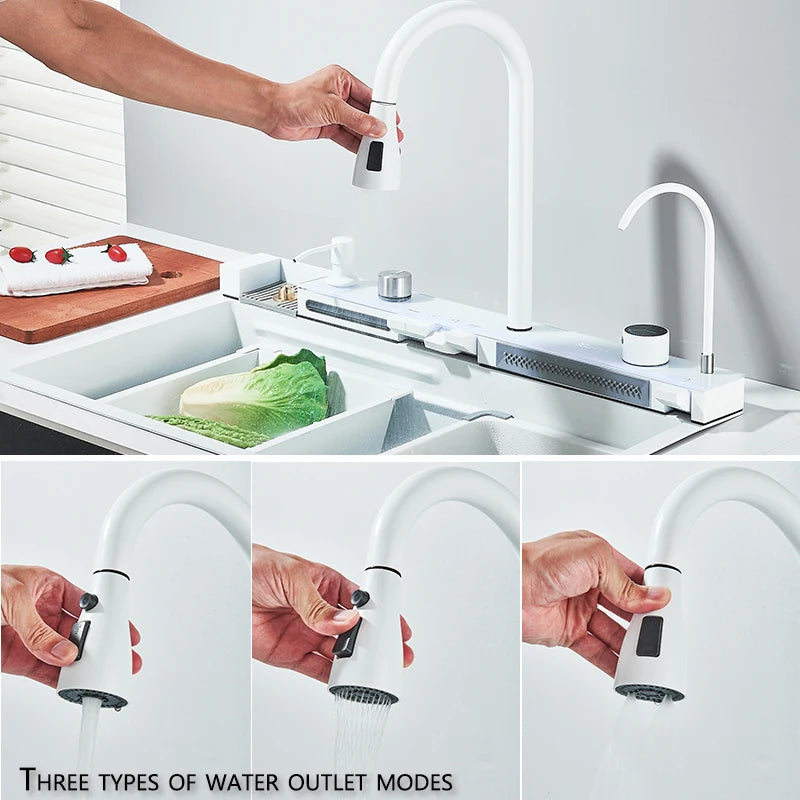 Multi Functional Digital Flying Rain Faucet White Double