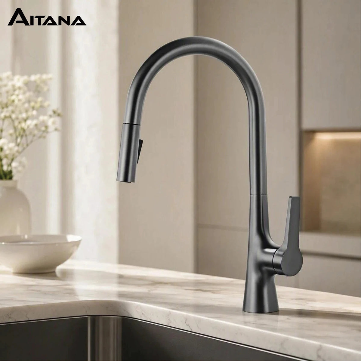 Aitana Modern Brushed Gold Faucet Handle Hole Ceramic