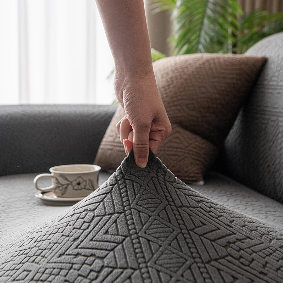Polar Fleece Jacquard Sofa Cover Geometric Pattern High