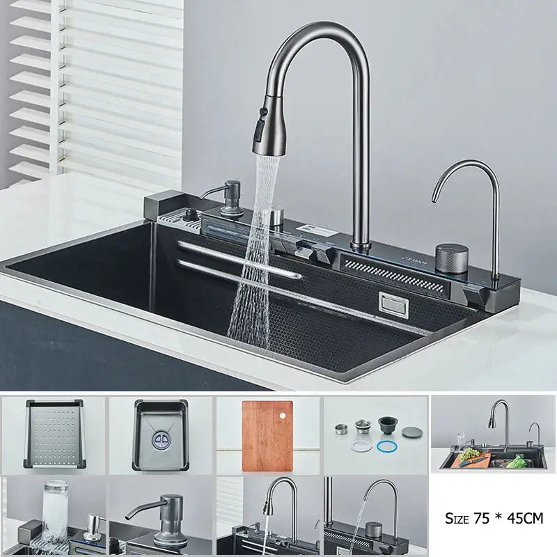 Stainless Steel Waterfall Sink Large Slot Integrated 75x45cm