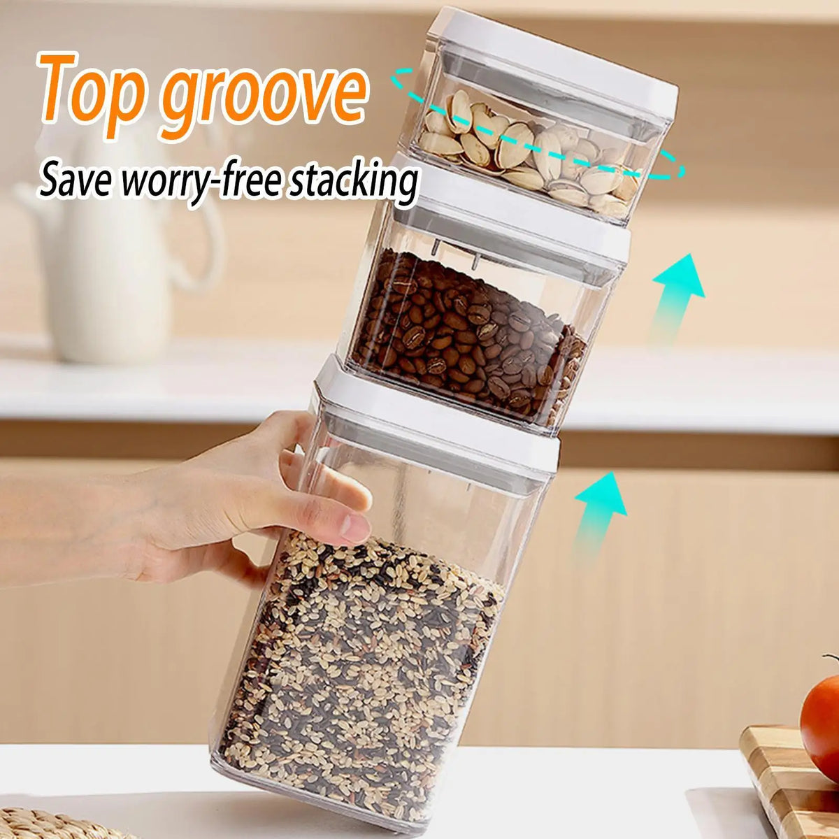 Cereal Container Airtight Jars Clear Stackable Sealed Jar