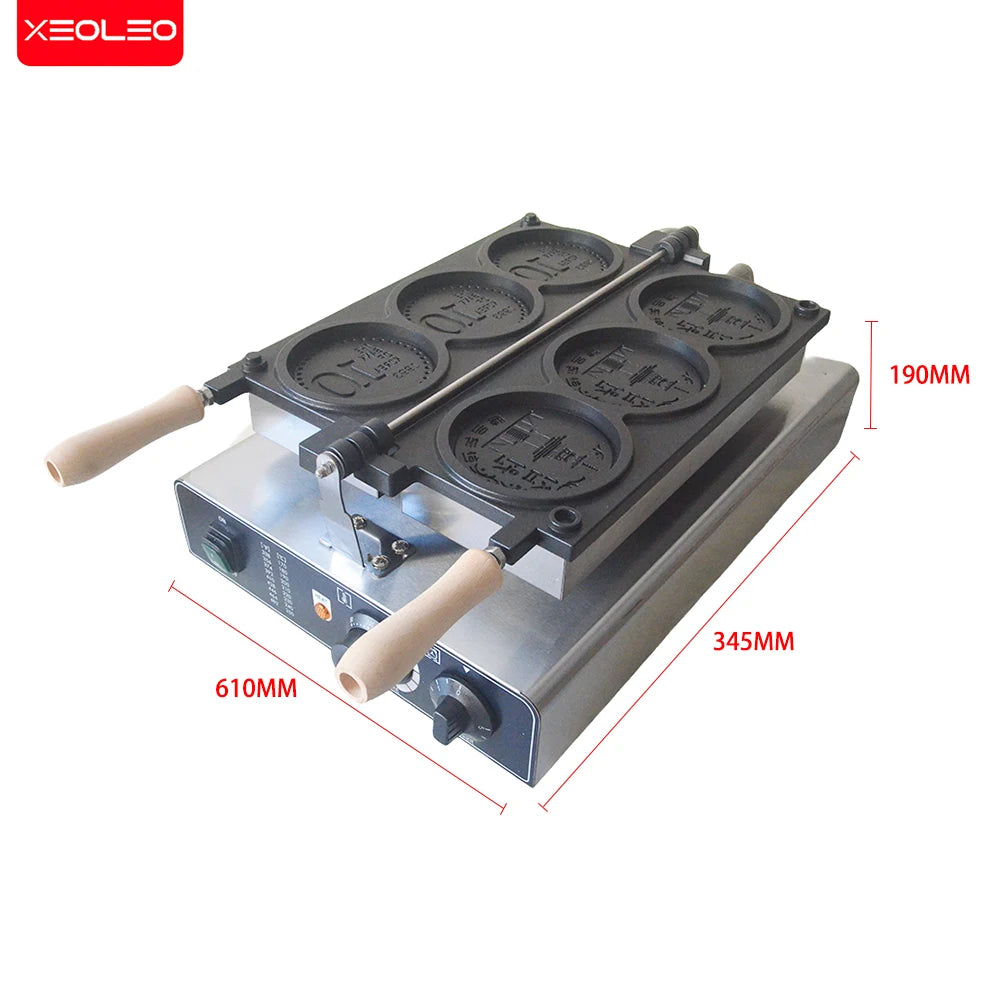 Xeoleo Commerical 3pcs Coin Waffle Maker Korean Gold