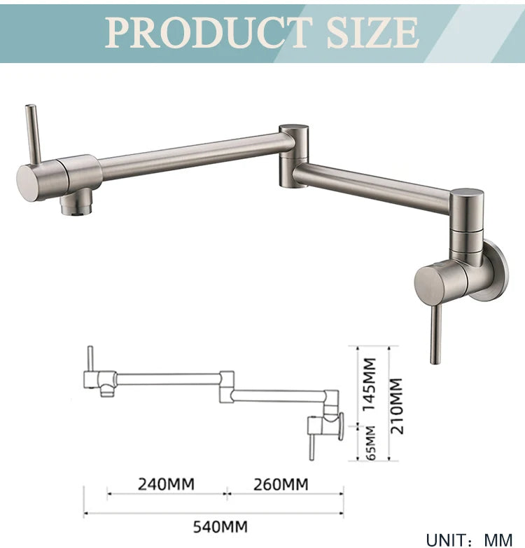 Brass Pot Filler Tap Wall Mount Foldable Faucet