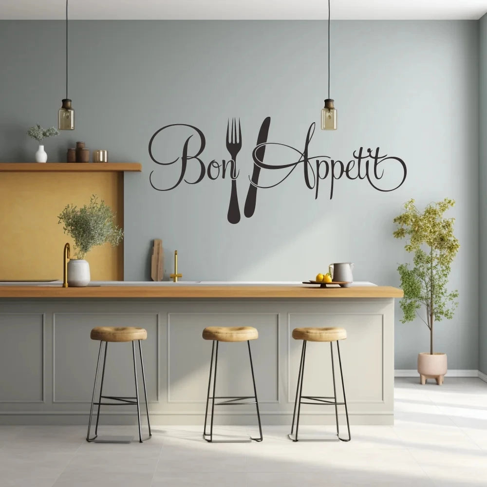 Pc Bon App Tit Fork Knife Wall Sticker