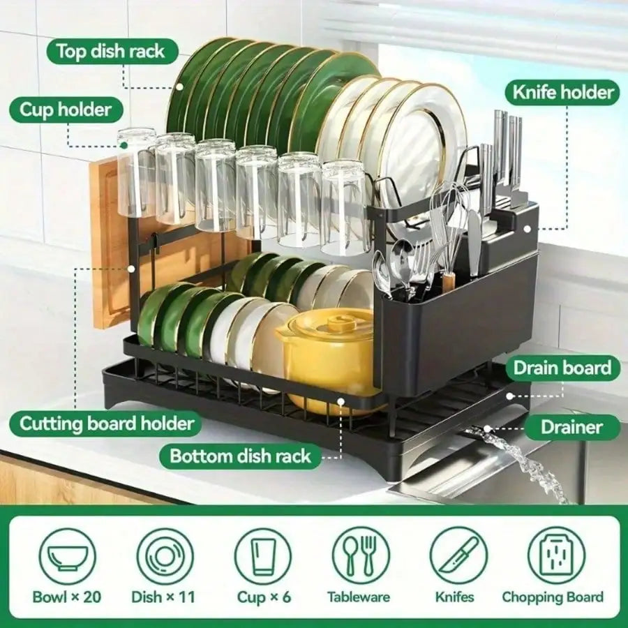 2-Tier Stainless Steel Dish Drying Rack Drainboard Rustproof