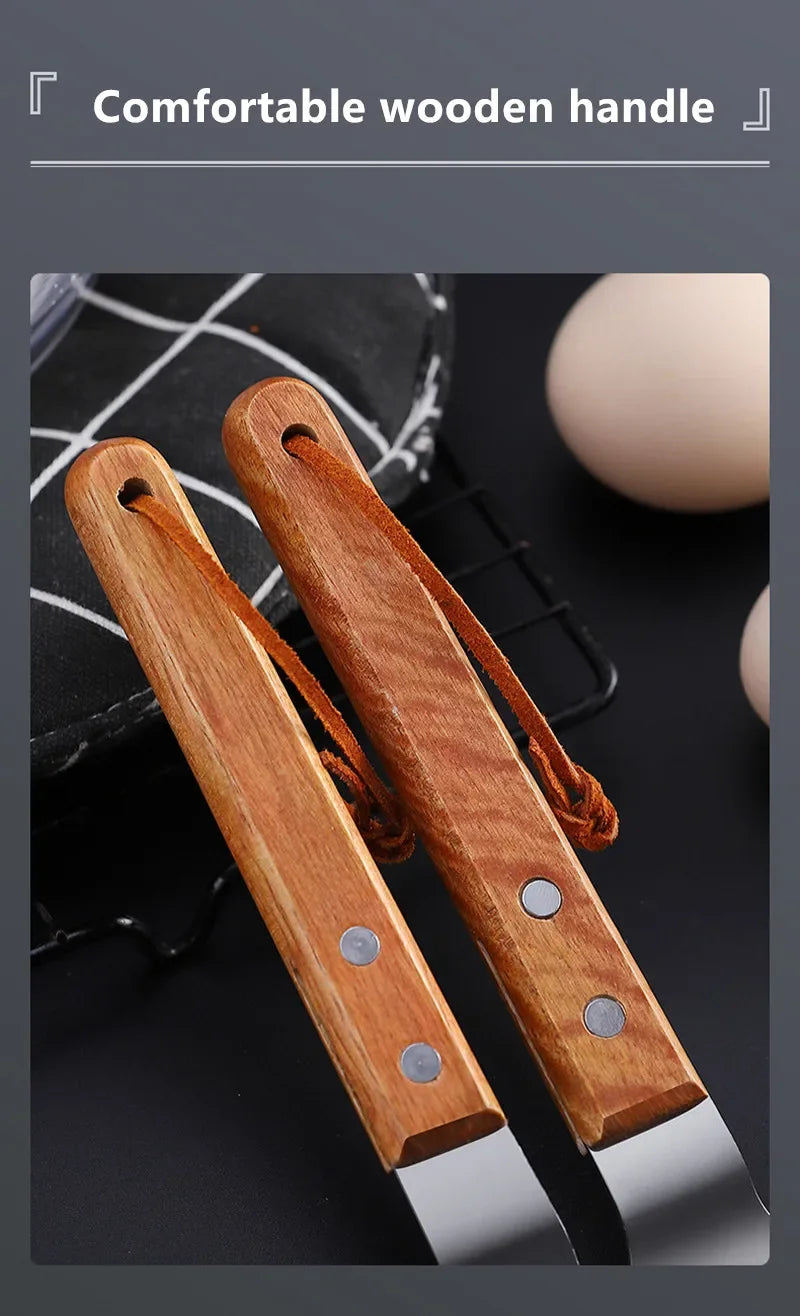 Stainless Steel Wooden Handle Teppanyaki Shovel Non-Slip Frying