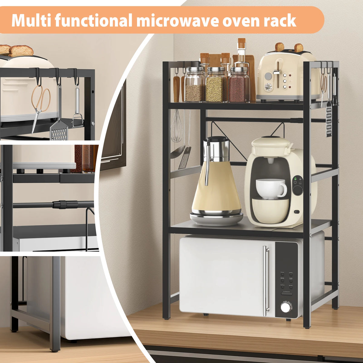 Vickyhome Carbon Steel Thickened Retractable Shelf Microwave Rack