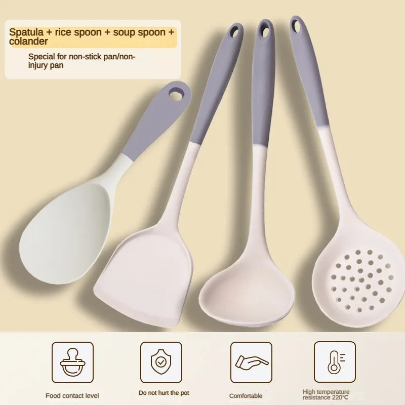 1/2/3/4set Grey White Silicone Spatula Soup Spoon Non-Stick