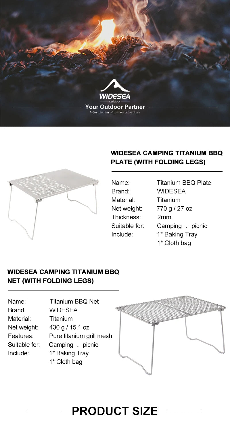 Widesea Titanium Charcoal Bbq Grill Net Folding Legs