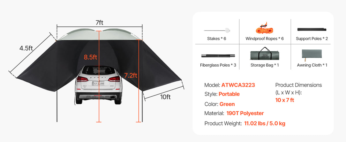 Succebuy Vehicle Awning Retractable Car Side Awning Car