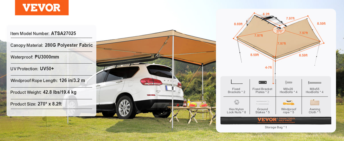 Succebuy Vehicle Awning Retractable Car Side Awning Car