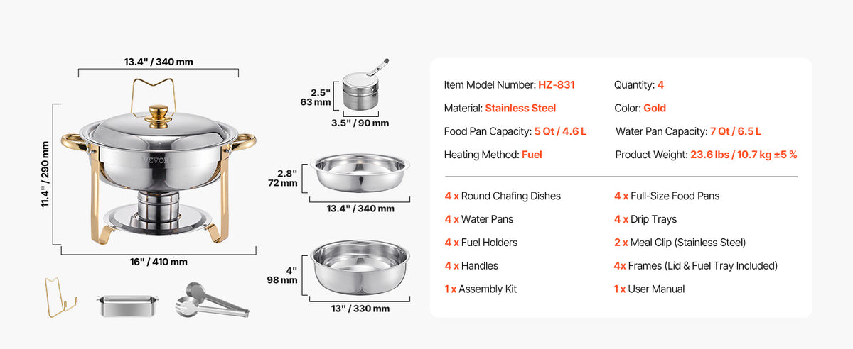 Succebuy Qt Pack Chafing Dish Buffet Stainless Steel