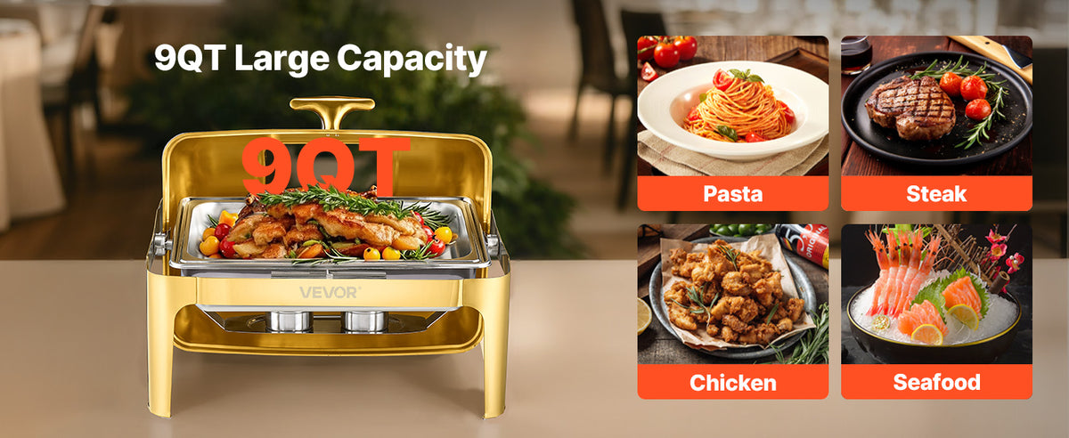 Succebuy 9qt Roll Top Chafing Dish Buffet Stainless