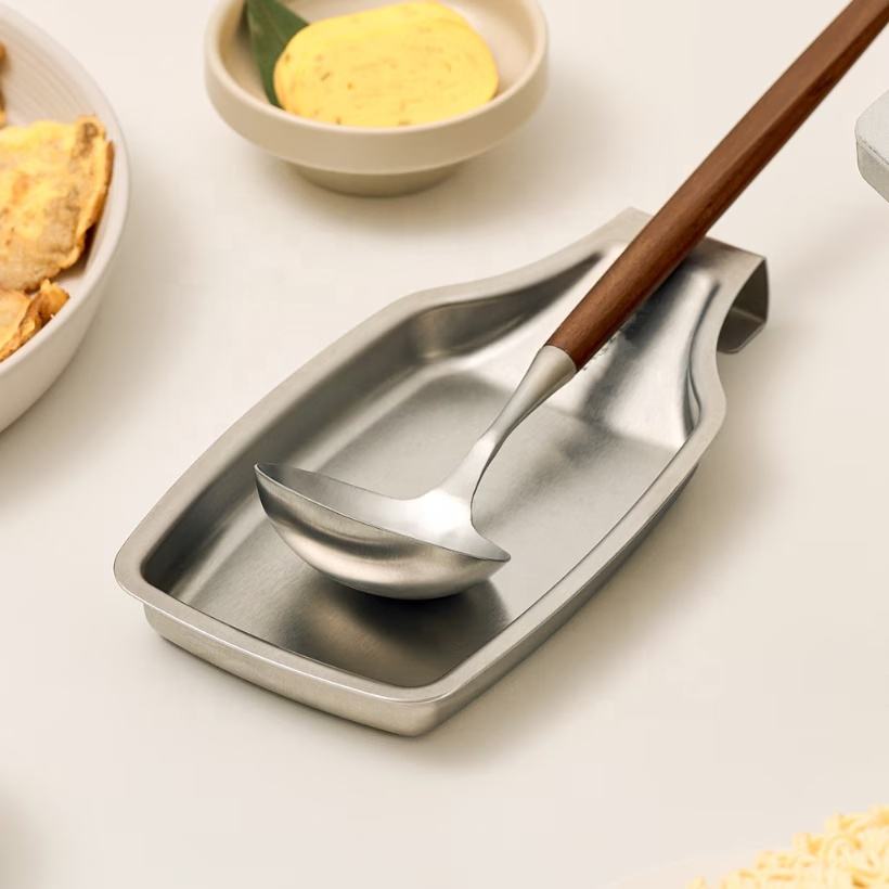 1pc Stainless Steel Spoon Rest Utensil Holder Tray