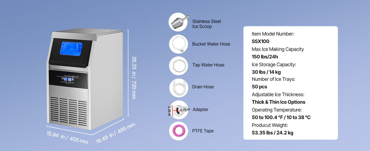Succebuy Commercial Ice Maker Machine 120/150 Lbs/24h 30