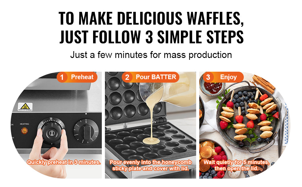Succebuy Electric Waffle Maker 25pcs Mini Dutch Pancake