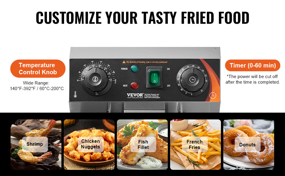 Succebuy Commercial Deep Fryer Electric Countertop Fryer Basket