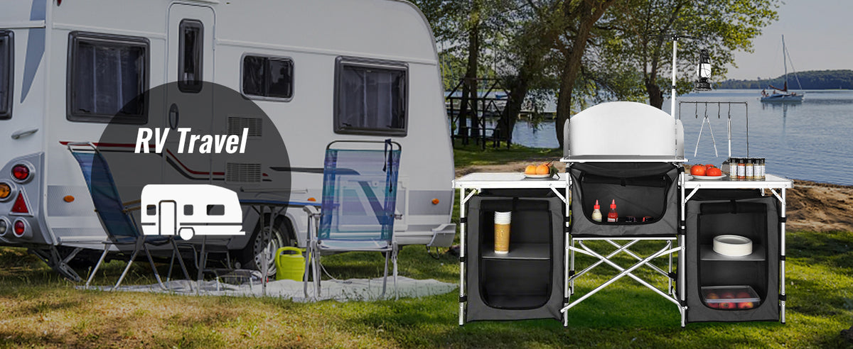Succebuy Camping Table Cabinet Folding Cooking Storage Rack