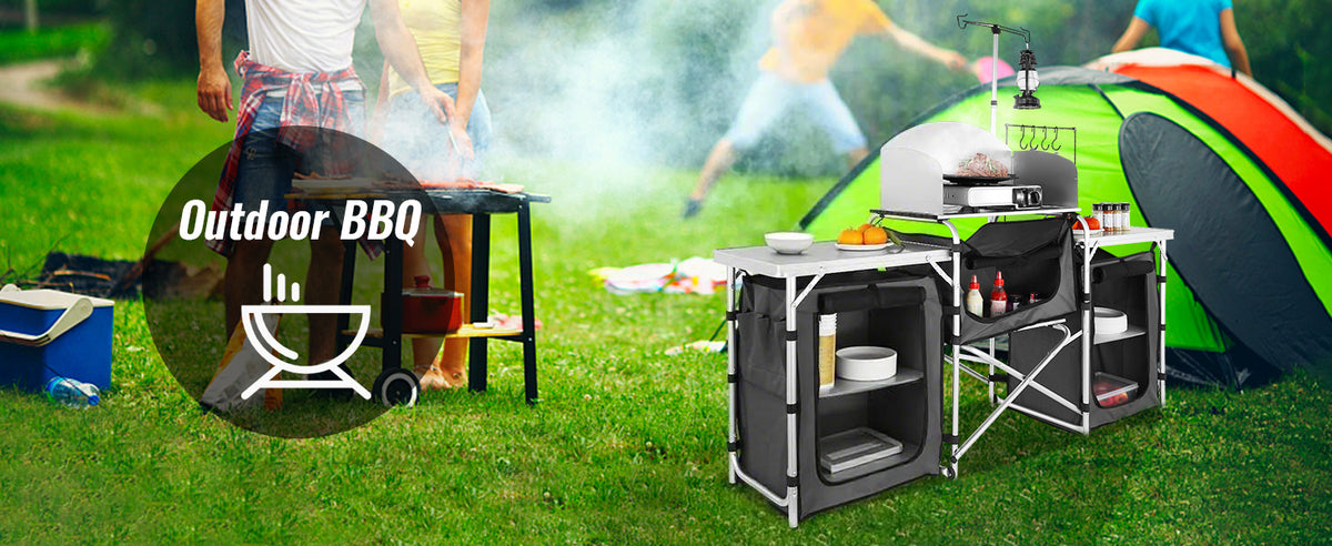 Succebuy Camping Table Cabinet Folding Cooking Storage Rack