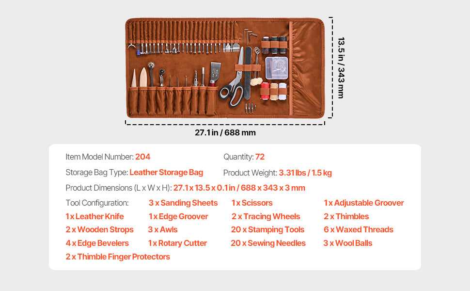 Succebuy 38/59/61/72/92pcs Leather Working Kit Leather Craft