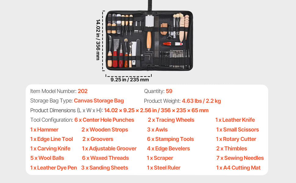 Succebuy 38/59/61/72/92pcs Leather Working Kit Leather Craft